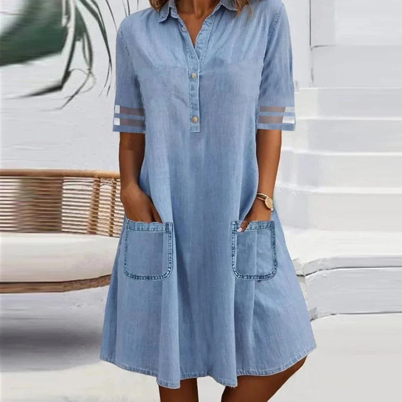 Jill | Mini Denim Dress Featuring Side Pockets