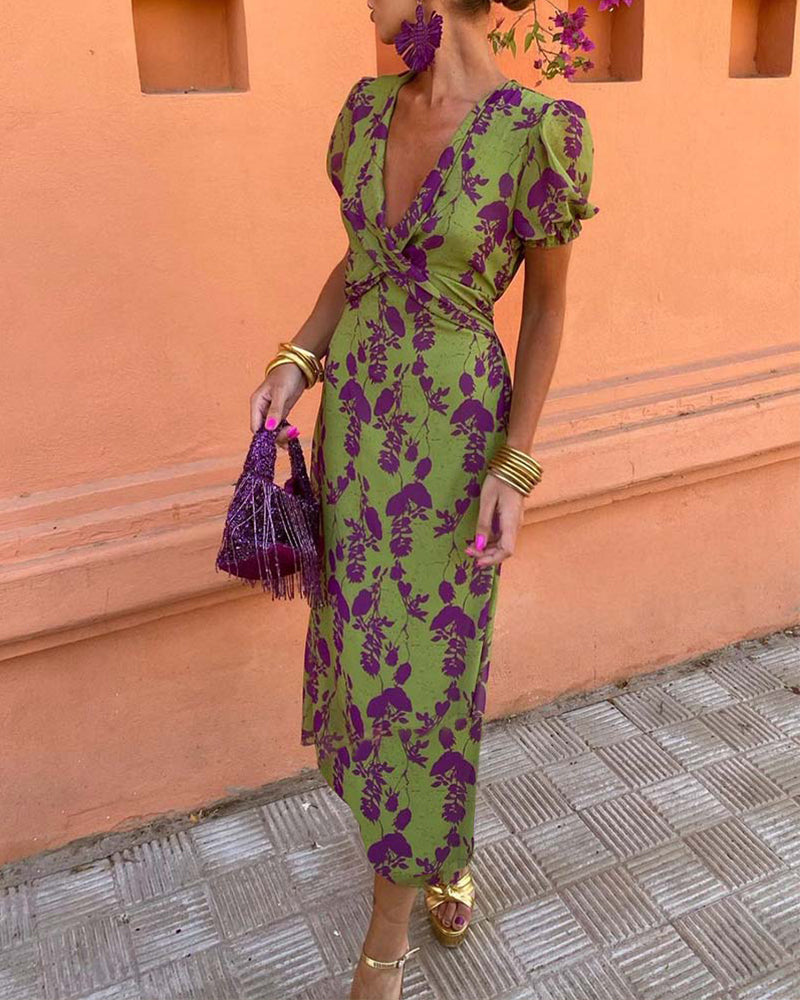 Floral Midi Dress with V-Neck | Brie