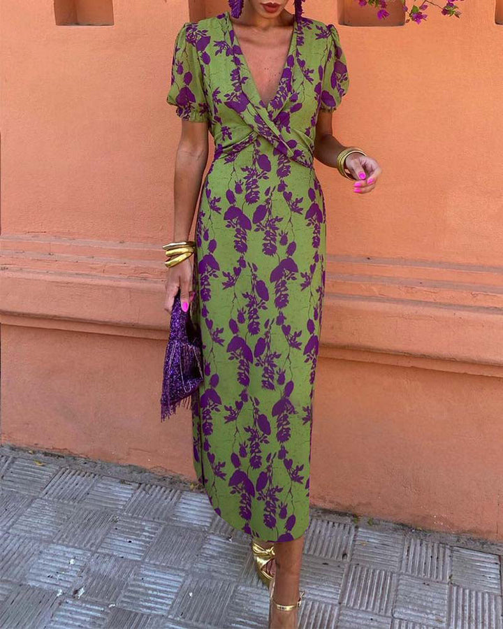Floral Midi Dress with V-Neck | Brie