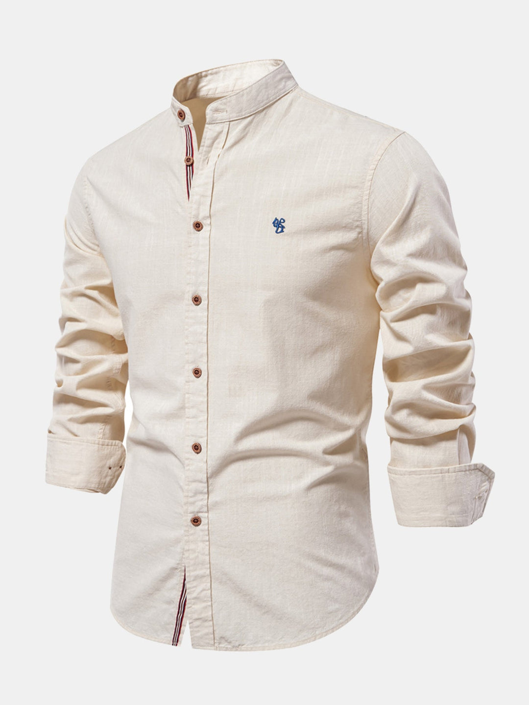 Long Sleeve Shirt with High Neck Linen Look