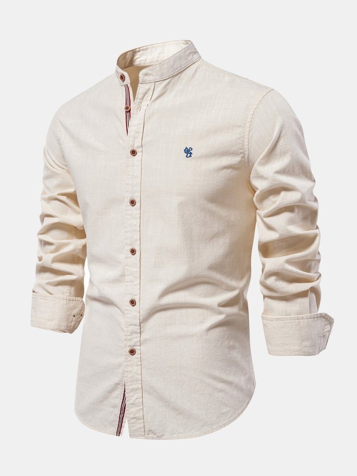 Long Sleeve Shirt with High Neck Linen Look