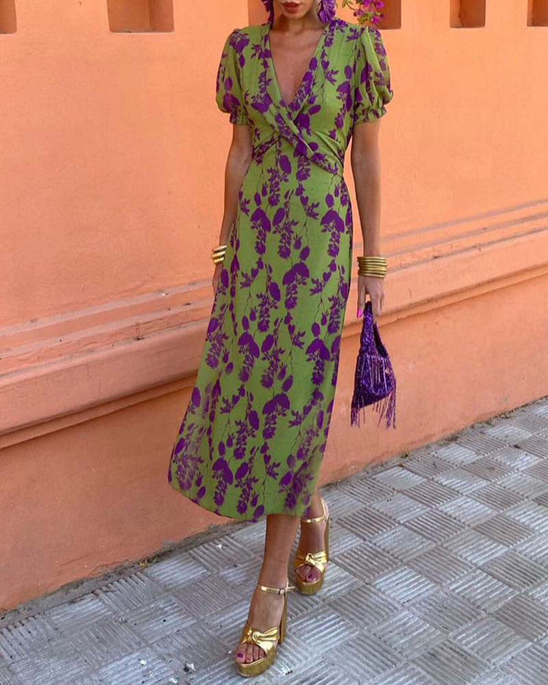 Floral Midi Dress with V-Neck | Brie