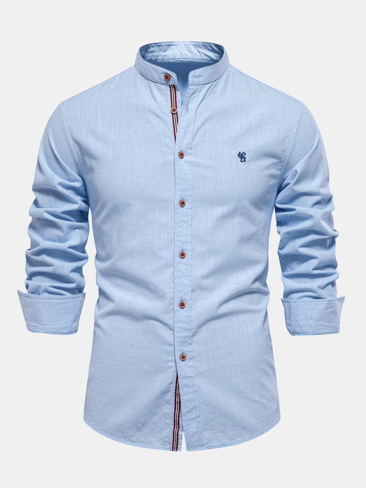 Long Sleeve Shirt with High Neck Linen Look