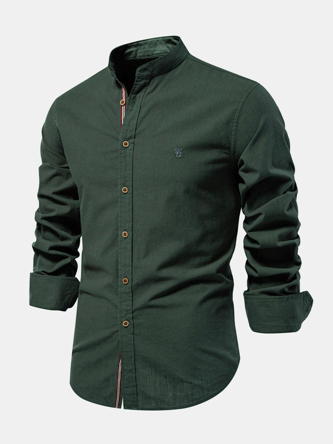 Long Sleeve Shirt with High Neck Linen Look