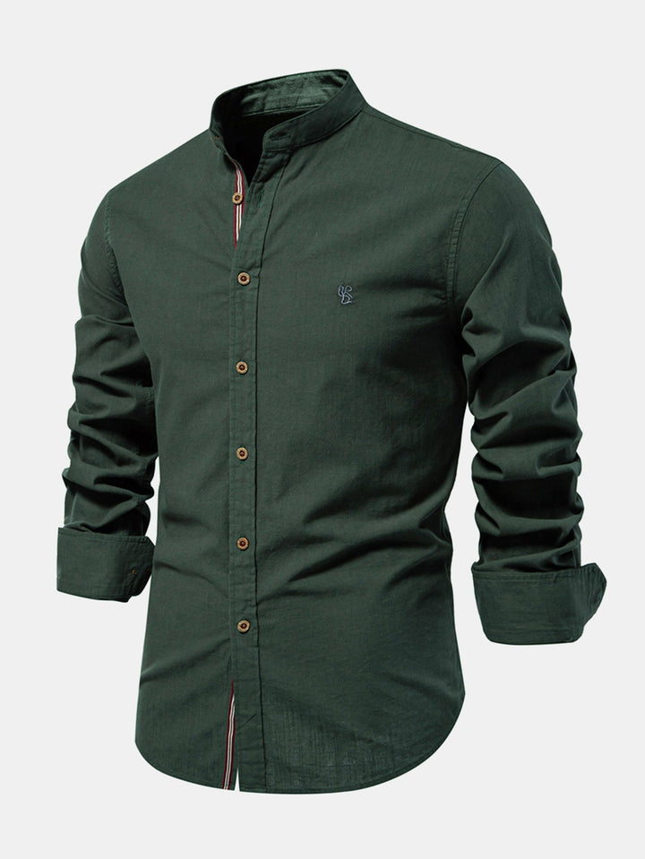 Long Sleeve Shirt with High Neck Linen Look