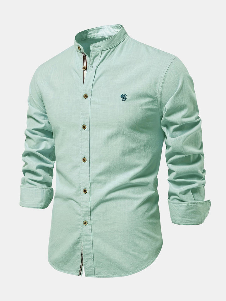 Long Sleeve Shirt with High Neck Linen Look