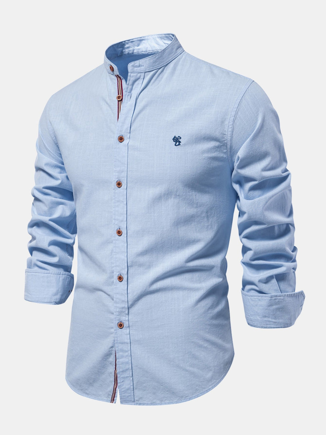 Long Sleeve Shirt with High Neck Linen Look