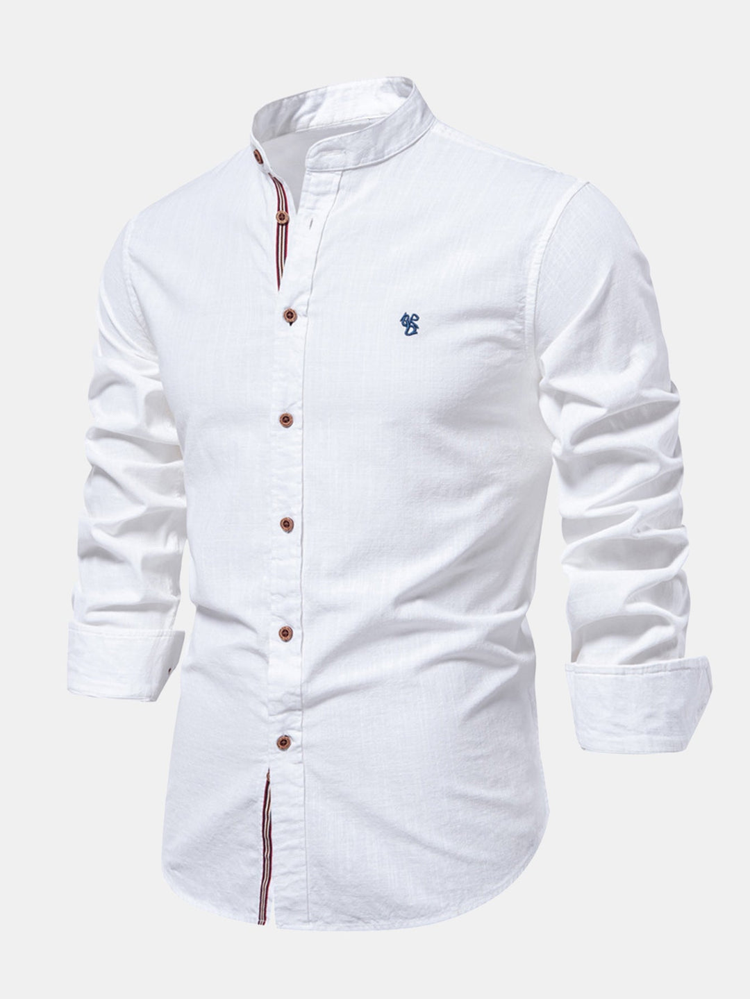 Long Sleeve Shirt with High Neck Linen Look