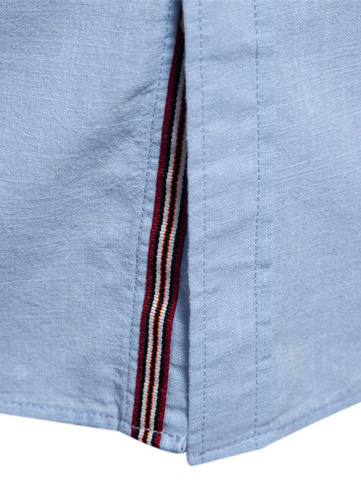Long Sleeve Shirt with High Neck Linen Look