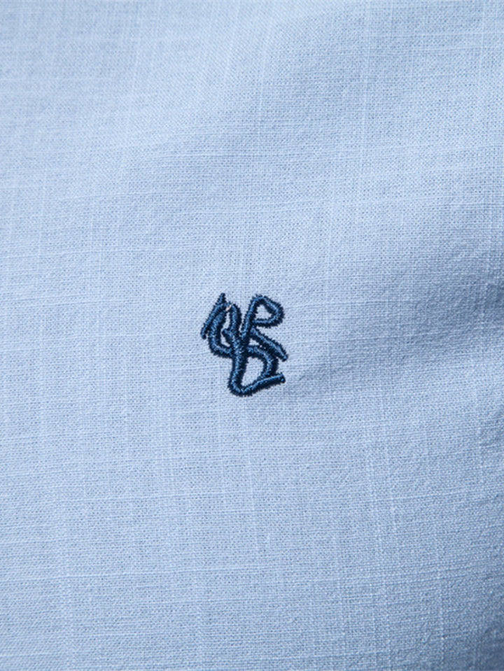 Long Sleeve Shirt with High Neck Linen Look