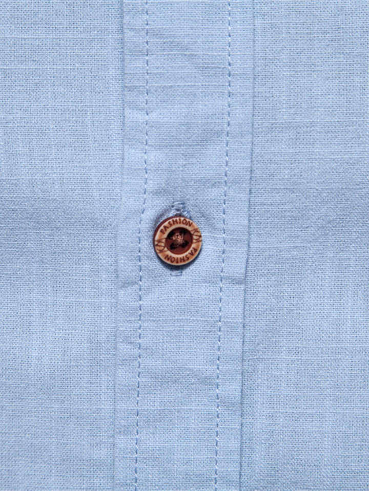 Long Sleeve Shirt with High Neck Linen Look