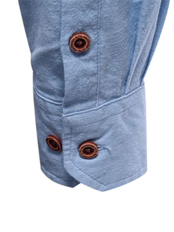Long Sleeve Shirt with High Neck Linen Look
