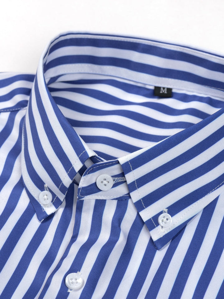 Slim Fit Tapered Pants with Buttons & Long Sleeve Striped Shirt