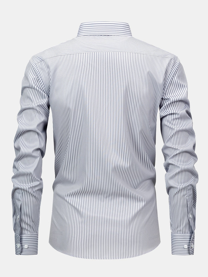 Button-Up Striped Long Sleeve Shirt & Elastic Waist Straight Leg Pants