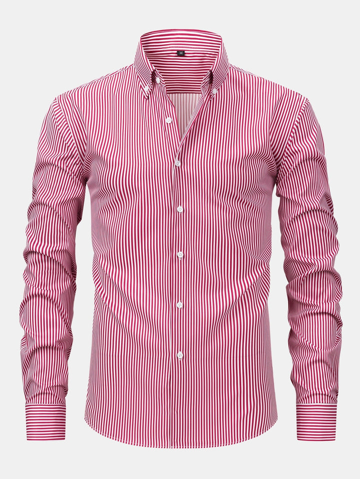 Button-Up Striped Long Sleeve Shirt & Elastic Waist Straight Leg Pants