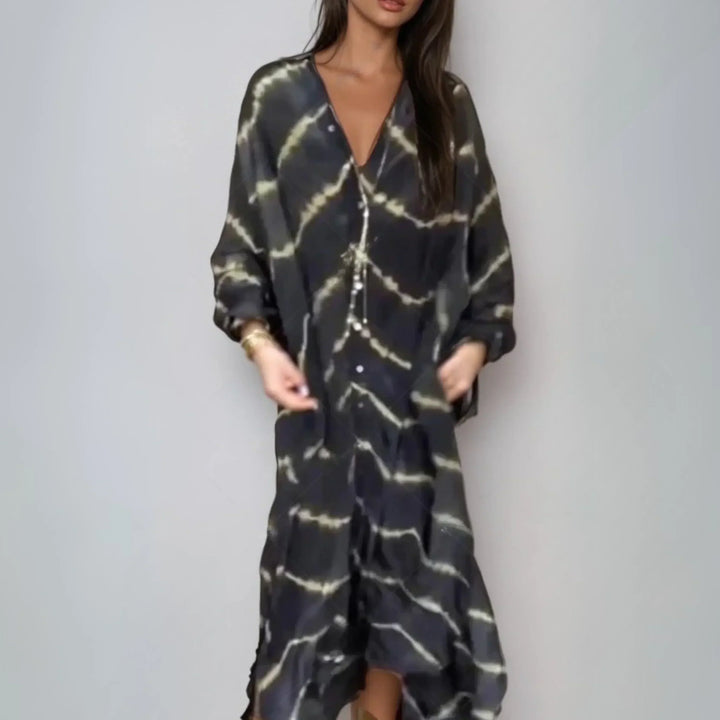 Lina™ - Striped Print Dress with Long Sleeves