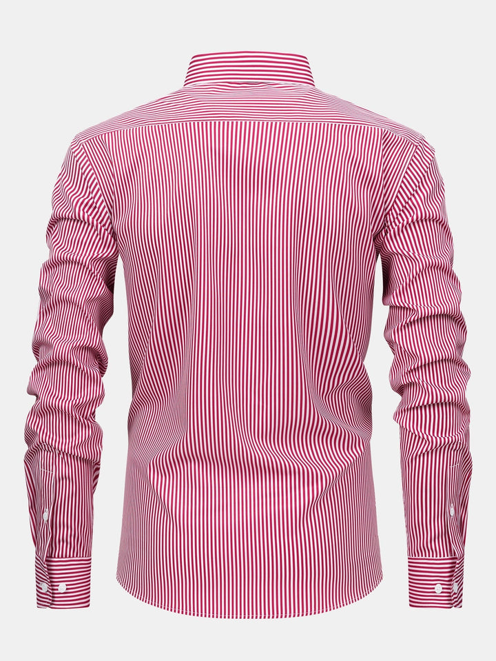 Button-Up Striped Long Sleeve Shirt & Elastic Waist Straight Leg Pants