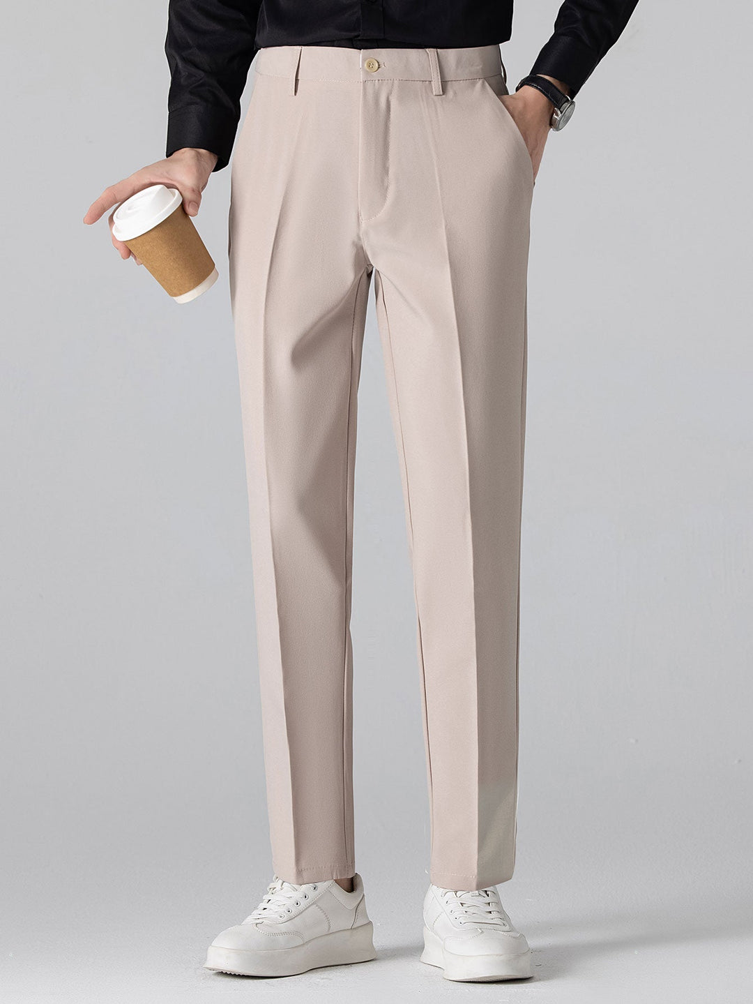 Slim Fit Tapered Pants & Striped Long Sleeve Button-Up Shirt