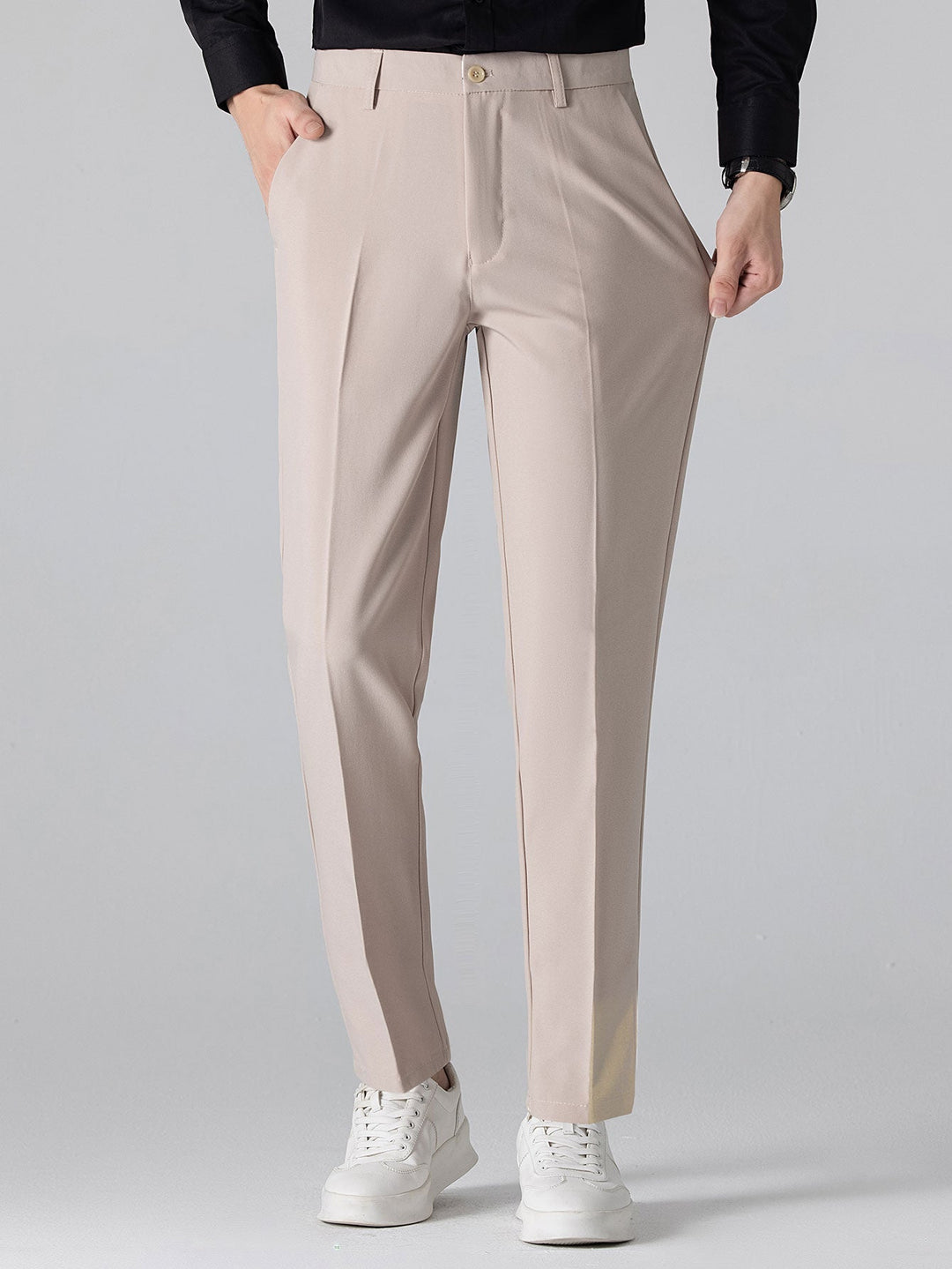 Slim Fit Tapered Pants & Striped Long Sleeve Button-Up Shirt