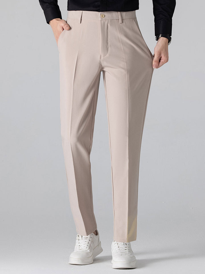 Slim Fit Tapered Pants & Striped Long Sleeve Button-Up Shirt