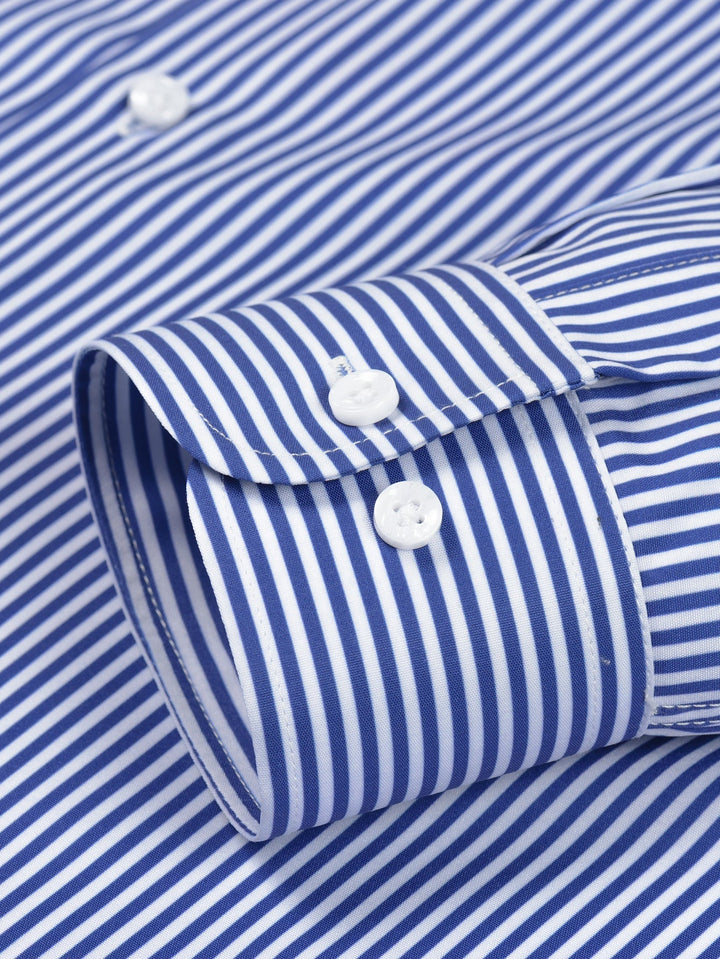 Button-Up Striped Long Sleeve Shirt & Elastic Waist Straight Leg Pants
