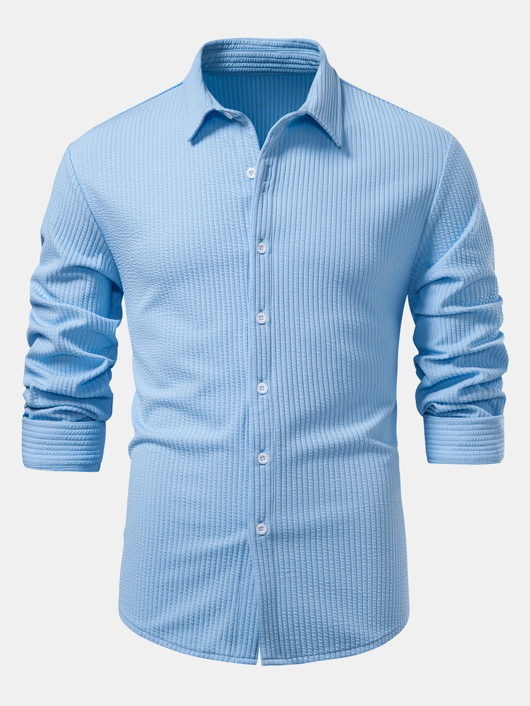 Muscle Fit Button-Up Shirt with Long Sleeve and Ribbed Design