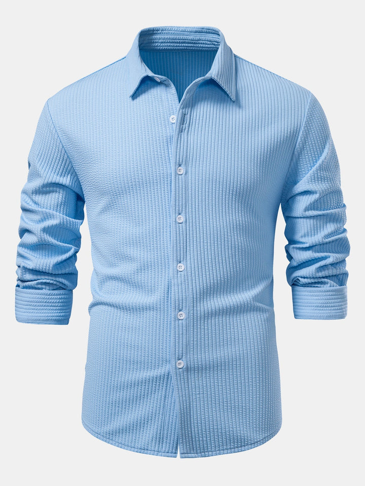 Muscle Fit Button-Up Shirt with Long Sleeve and Ribbed Design