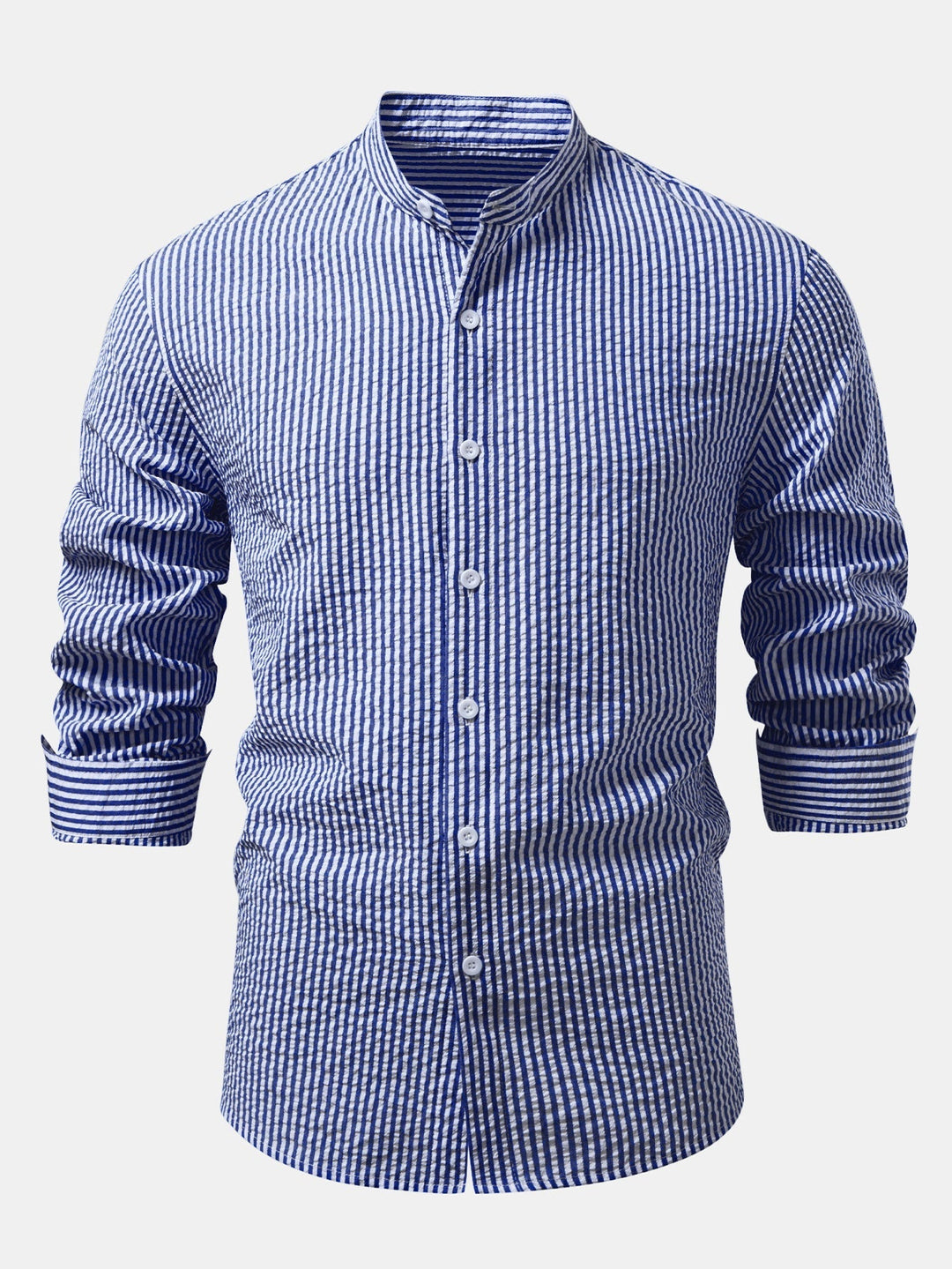 High Collar Striped Seersucker Shirt