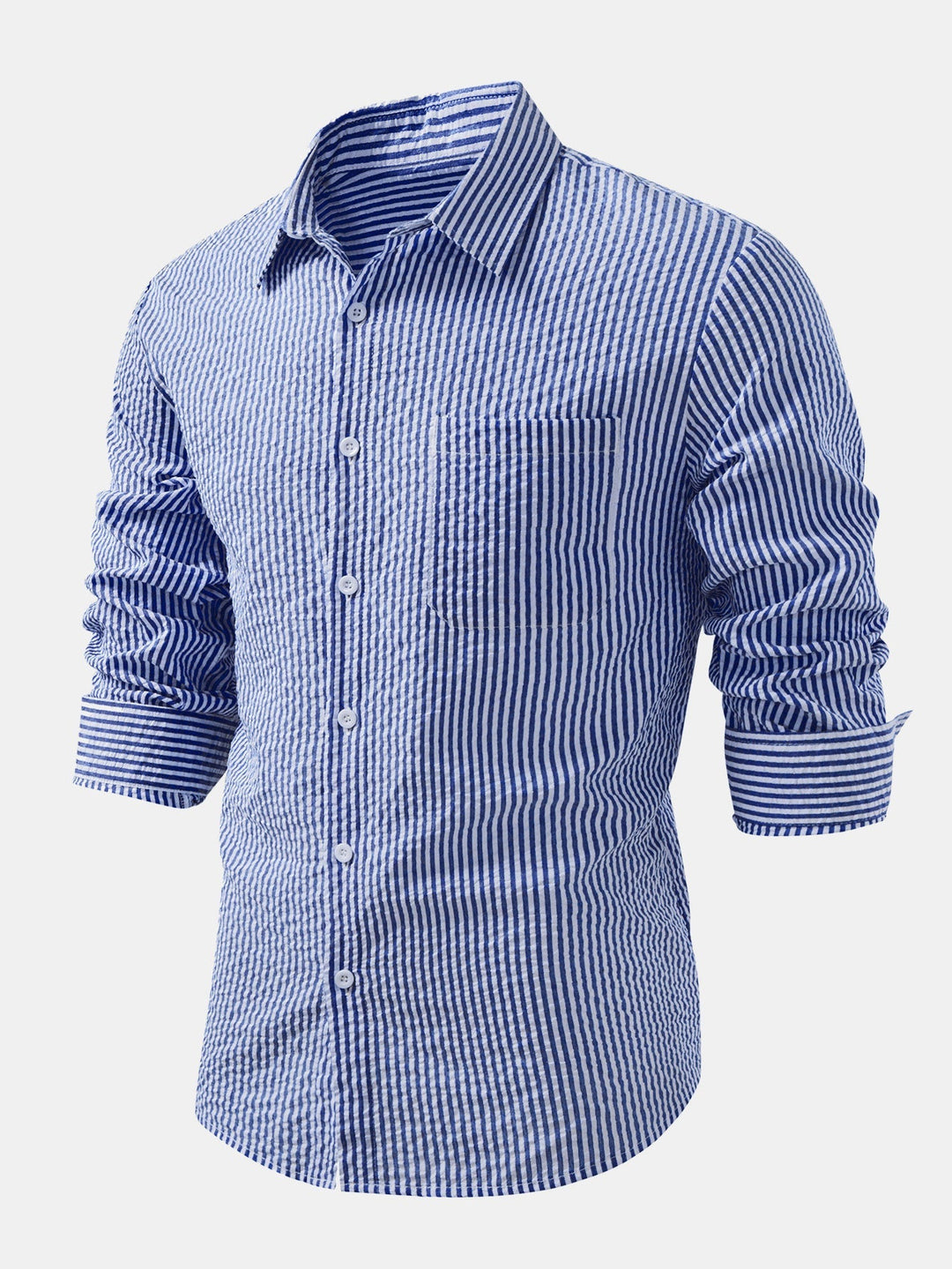 Seersucker Button-Up Shirt with Stripes