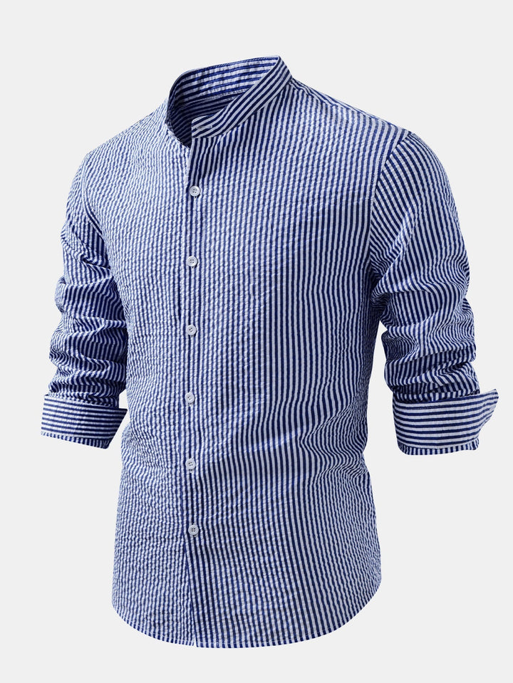 High Collar Striped Seersucker Shirt