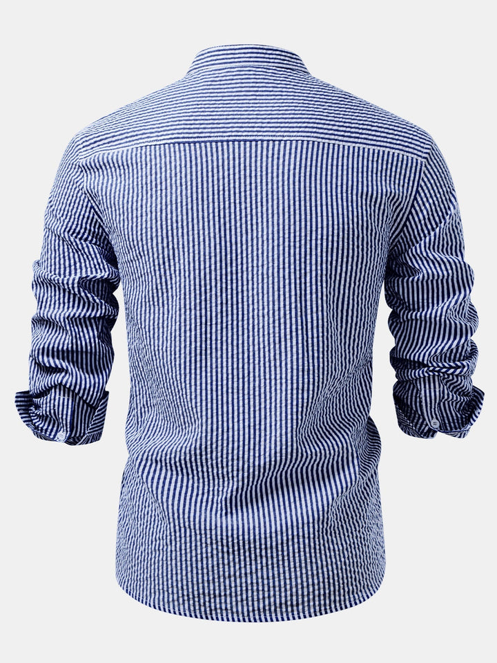 High Collar Striped Seersucker Shirt