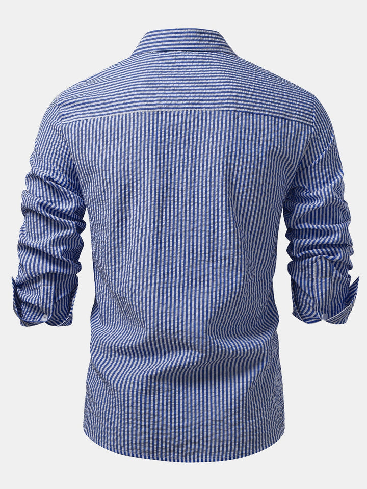 Seersucker Button-Up Shirt with Stripes