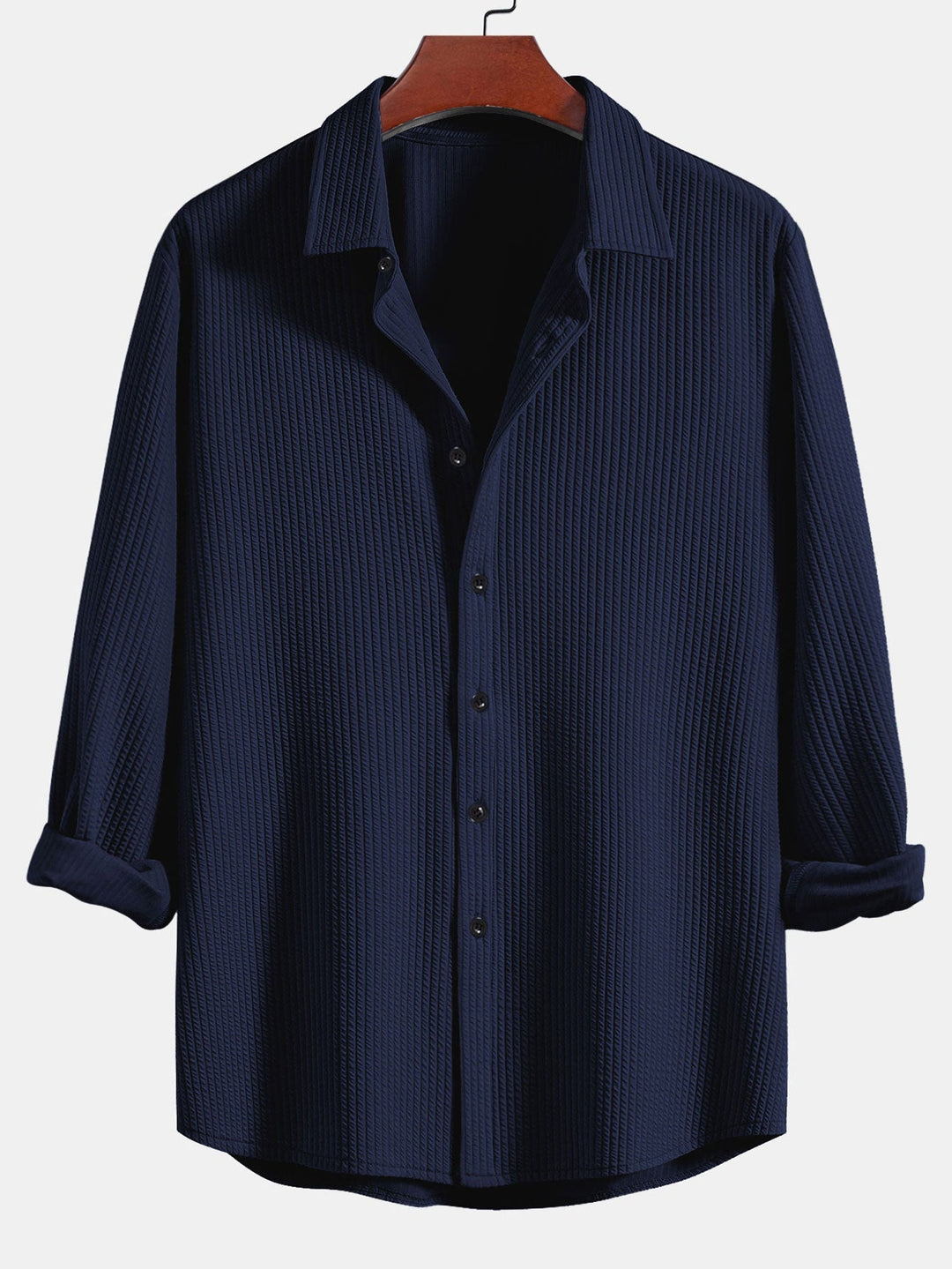 Ribbed Button-Up Shirt with Long Sleeves & Straight Leg Muscle Fit Pants