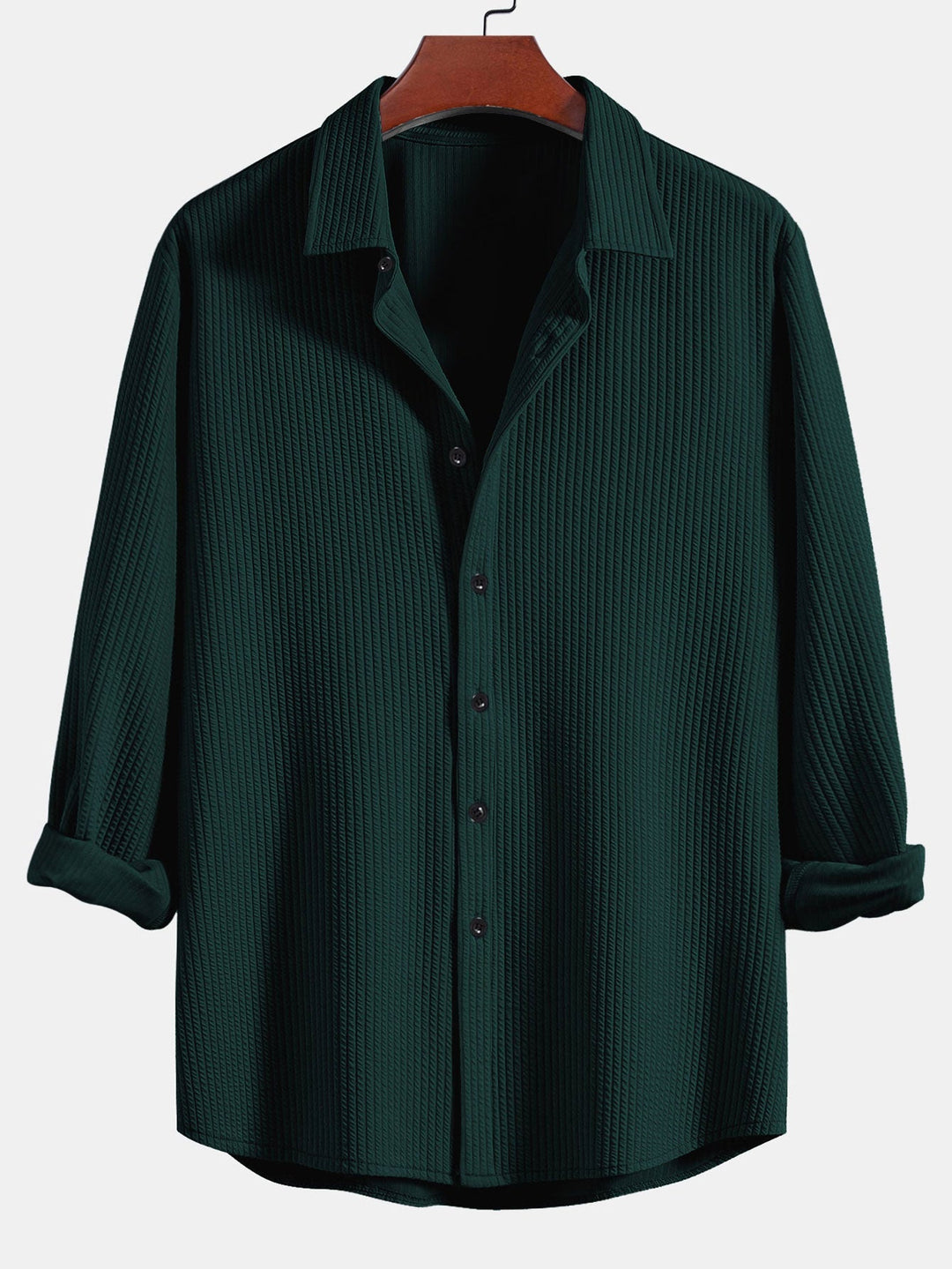 Ribbed Button-Up Shirt with Long Sleeves & Straight Leg Muscle Fit Pants