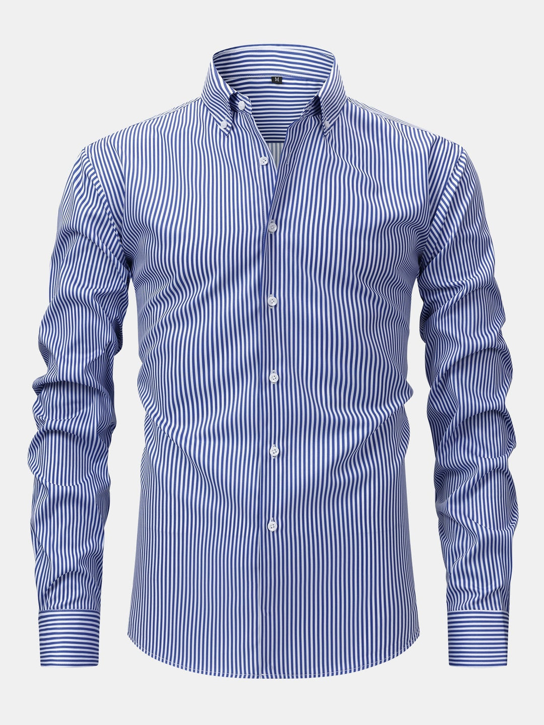 Button-Up Striped Long Sleeve Shirt & Elastic Waist Straight Leg Pants