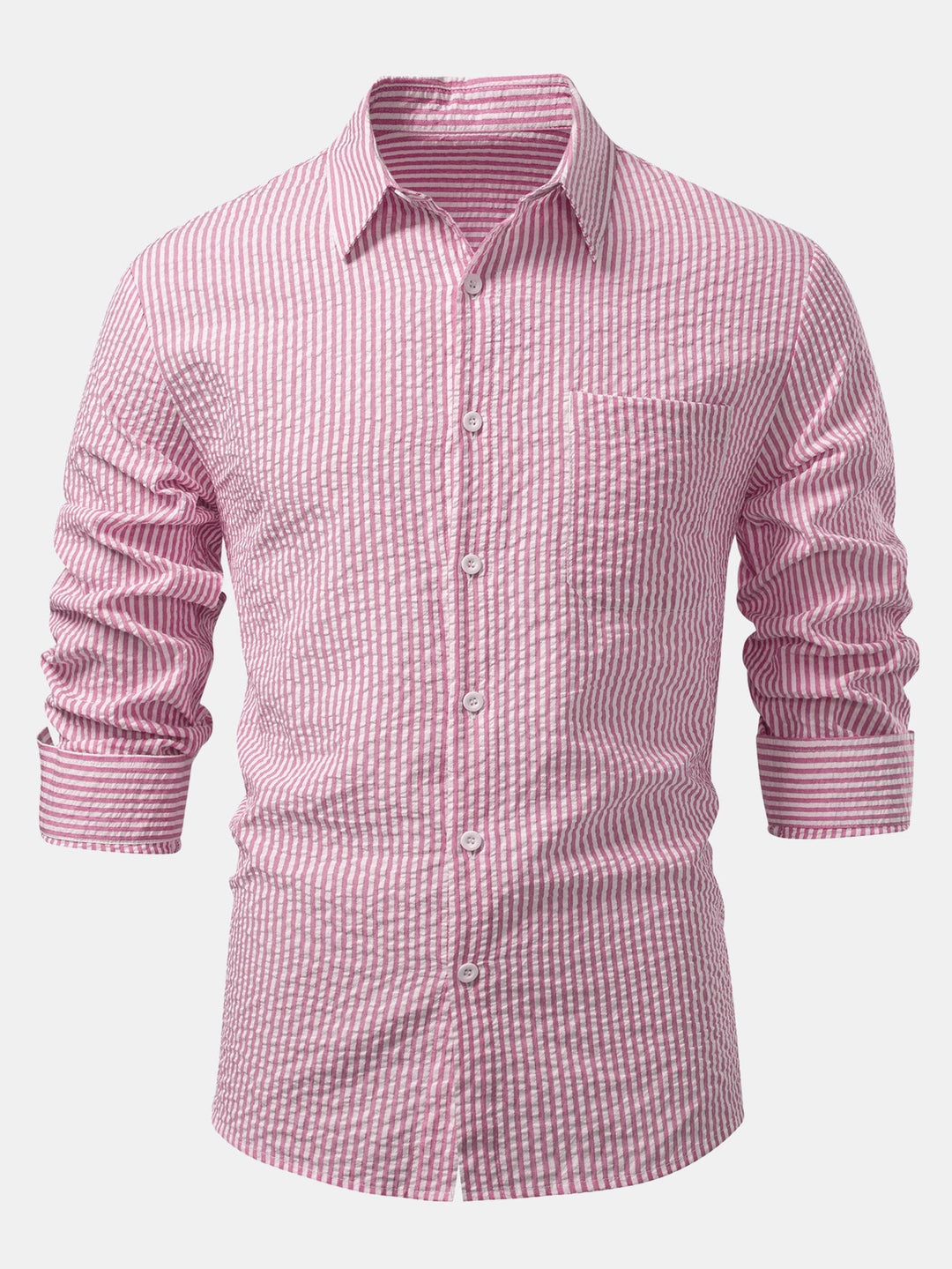 Seersucker Button-Up Shirt with Stripes