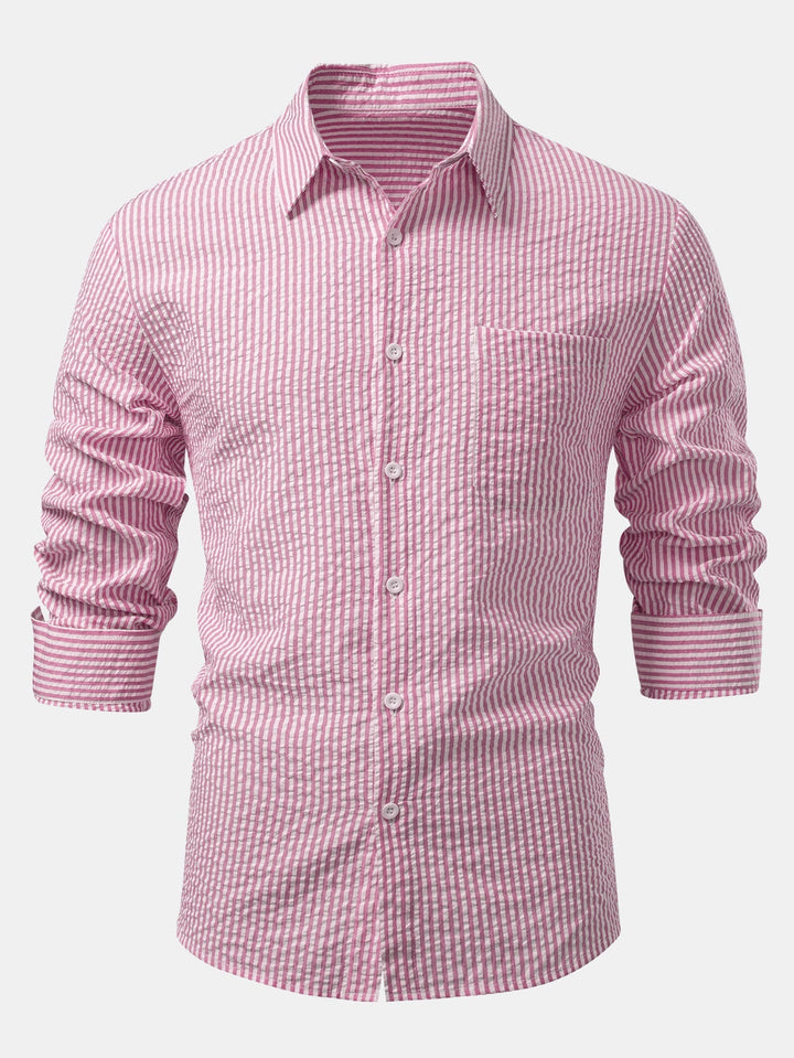 Seersucker Button-Up Shirt with Stripes