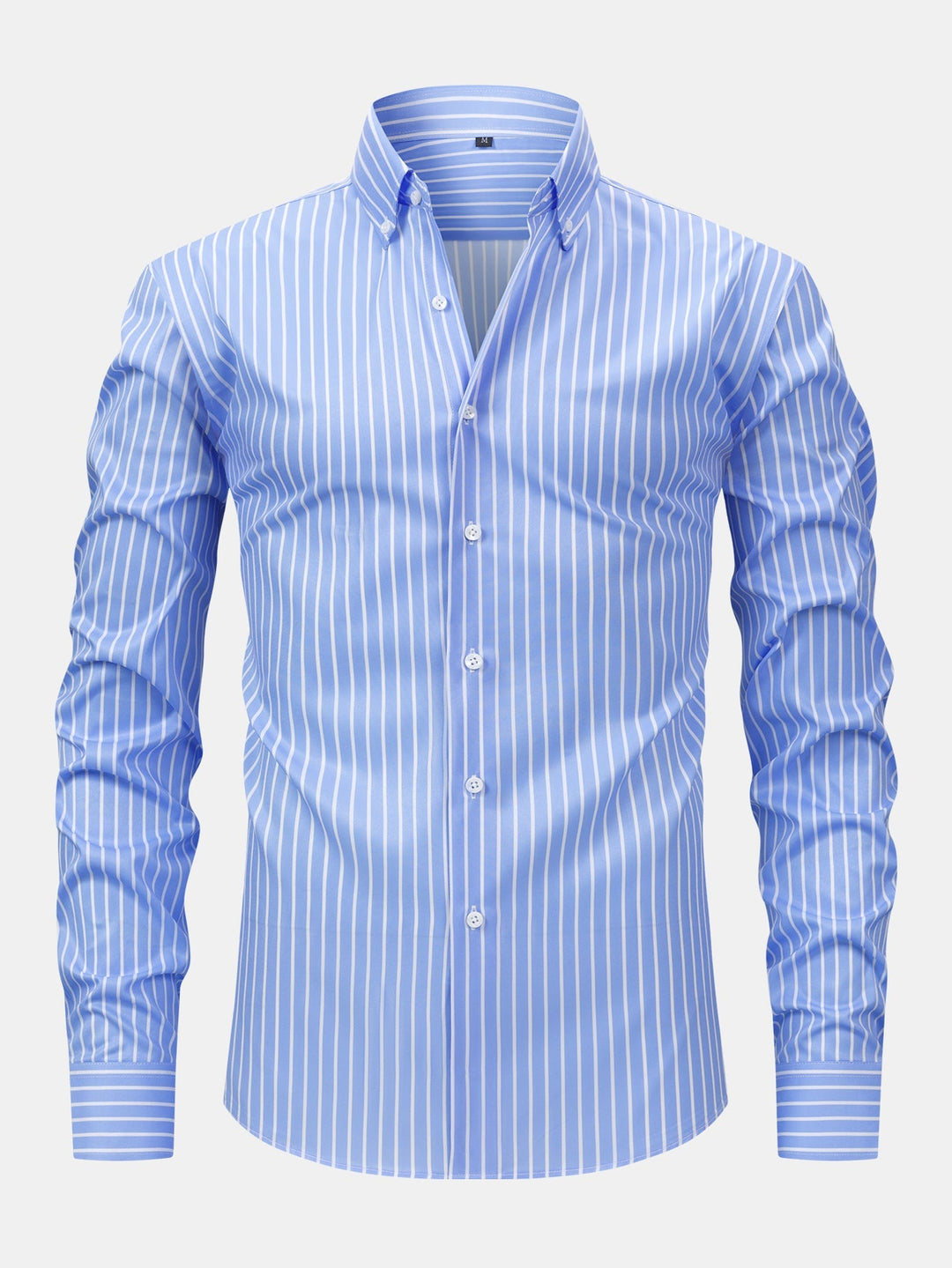 Button-Up Striped Long Sleeve Shirt and Elastic Waist Straight Pants