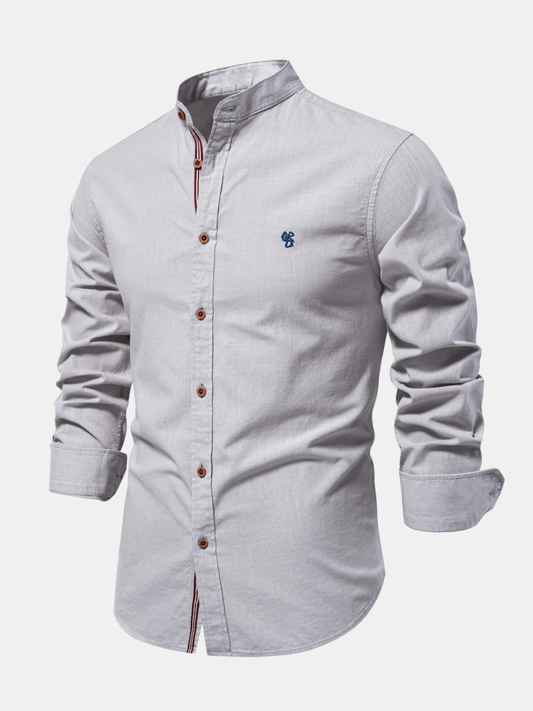 Long Sleeve Shirt with High Neck Linen Look