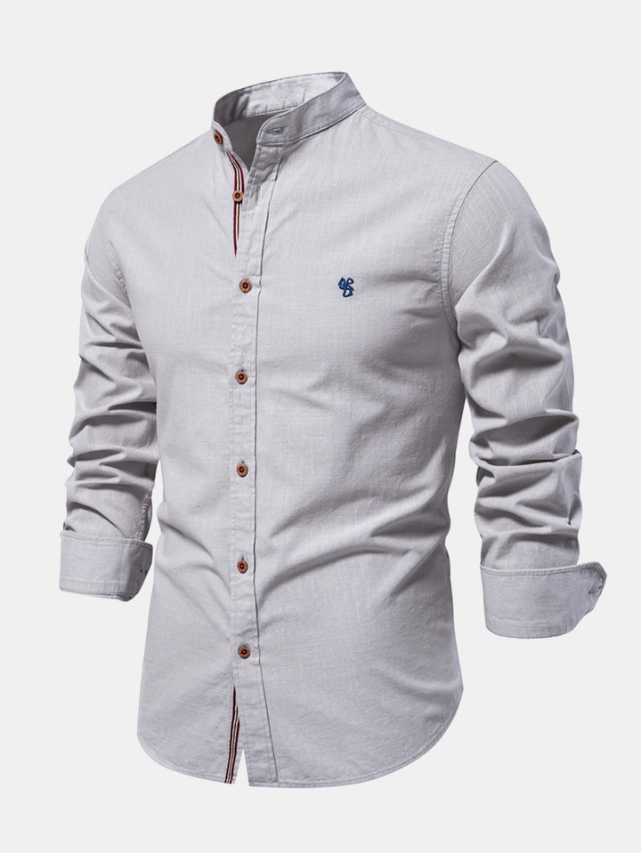 Long Sleeve Shirt with High Neck Linen Look