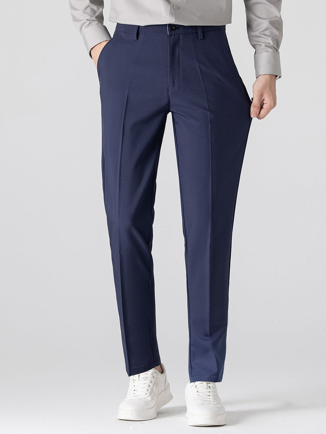 Slim Fit Tapered Pants & Striped Long Sleeve Button-Up Shirt