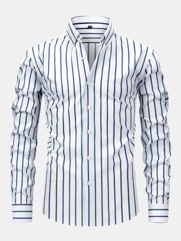 Slim Fit Tapered Pants with Buttons & Striped Long Sleeve Shirt