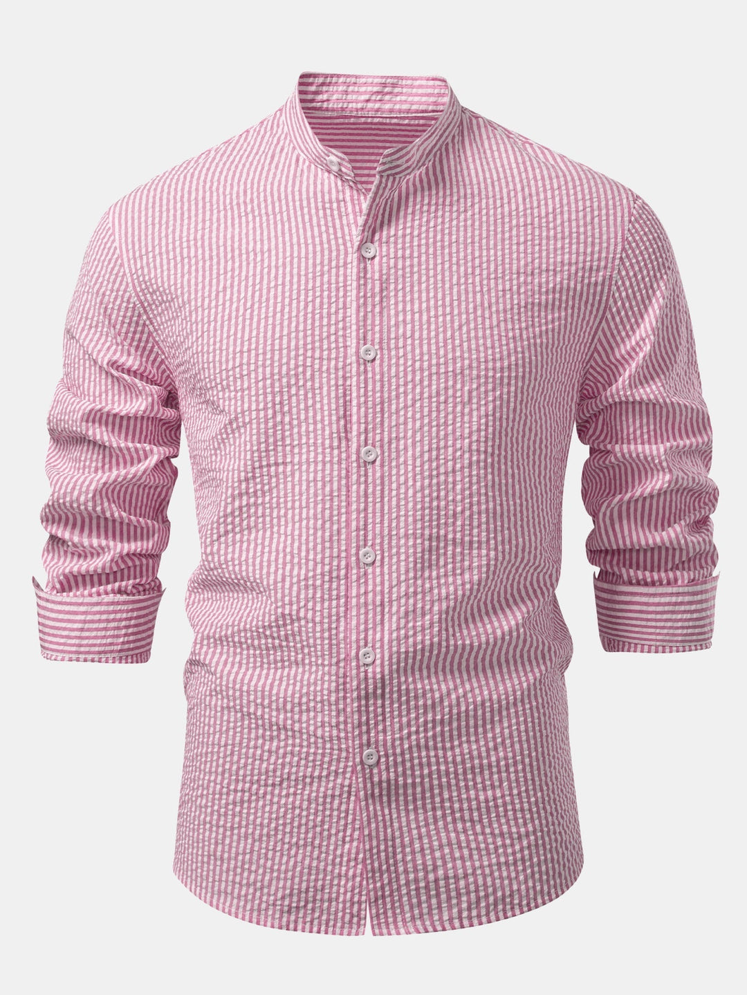High Collar Striped Seersucker Shirt