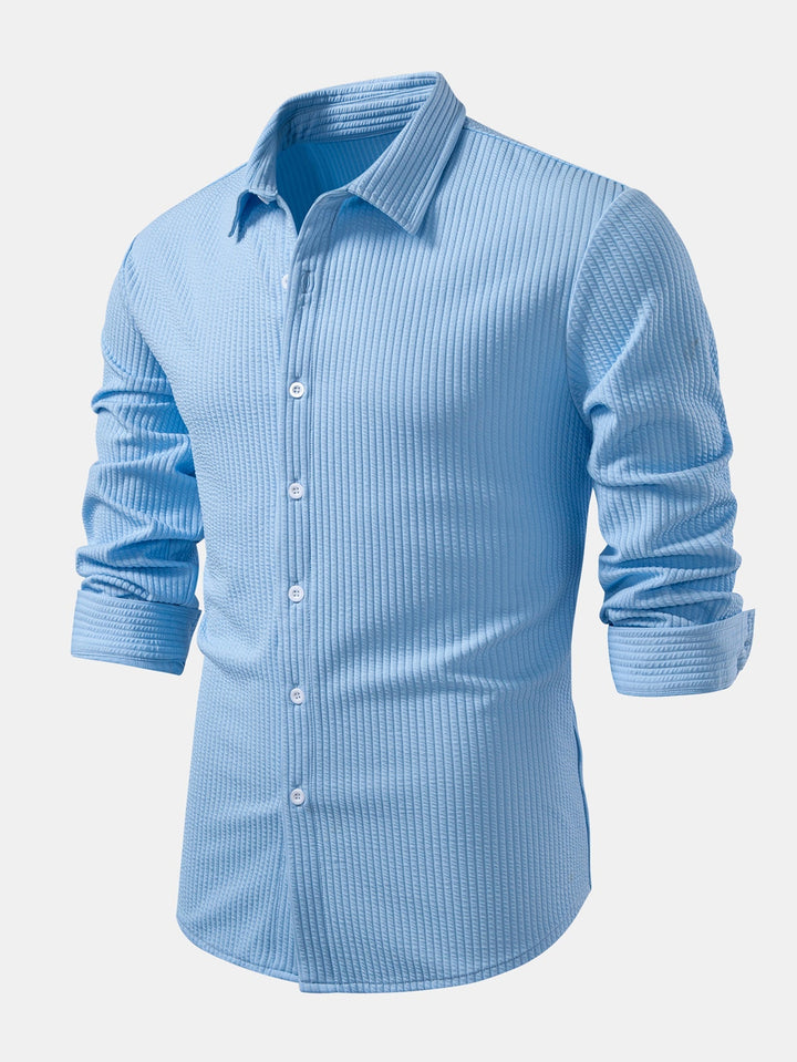 Muscle Fit Button-Up Shirt with Long Sleeve and Ribbed Design