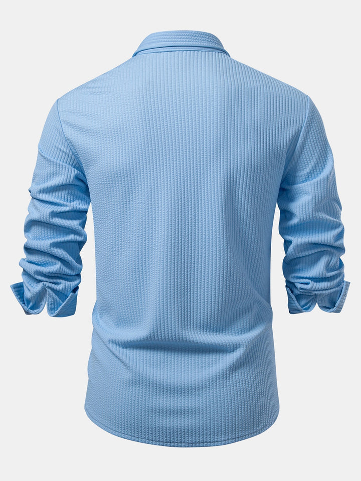Muscle Fit Button-Up Shirt with Long Sleeve and Ribbed Design