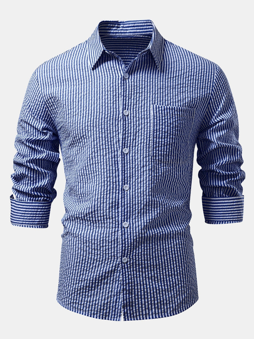 Seersucker Button-Up Shirt with Stripes