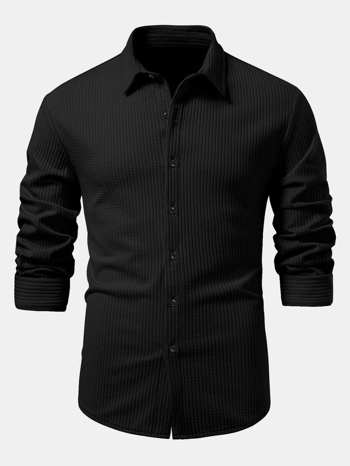 Muscle Fit Button-Up Shirt with Long Sleeve and Ribbed Design