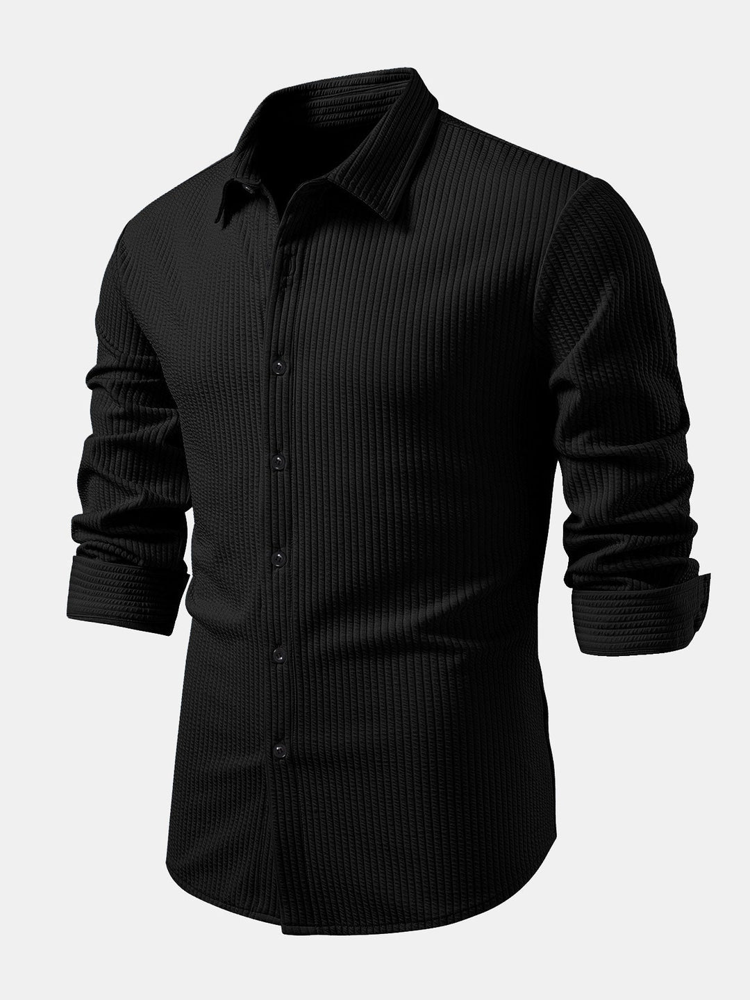 Muscle Fit Button-Up Shirt with Long Sleeve and Ribbed Design