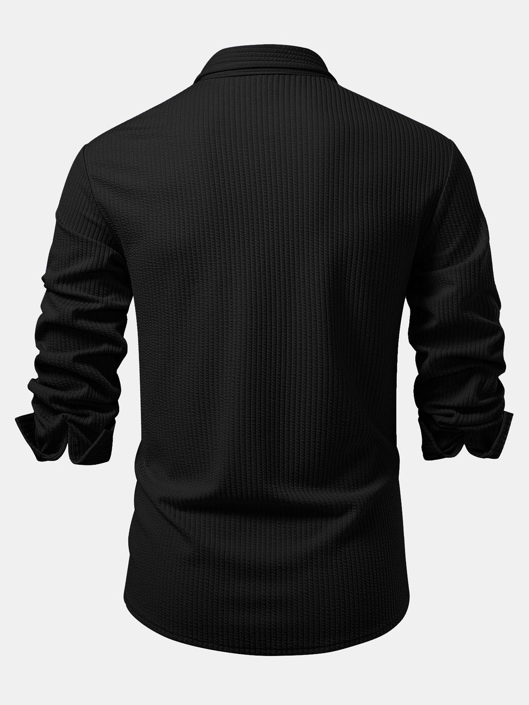 Muscle Fit Button-Up Shirt with Long Sleeve and Ribbed Design