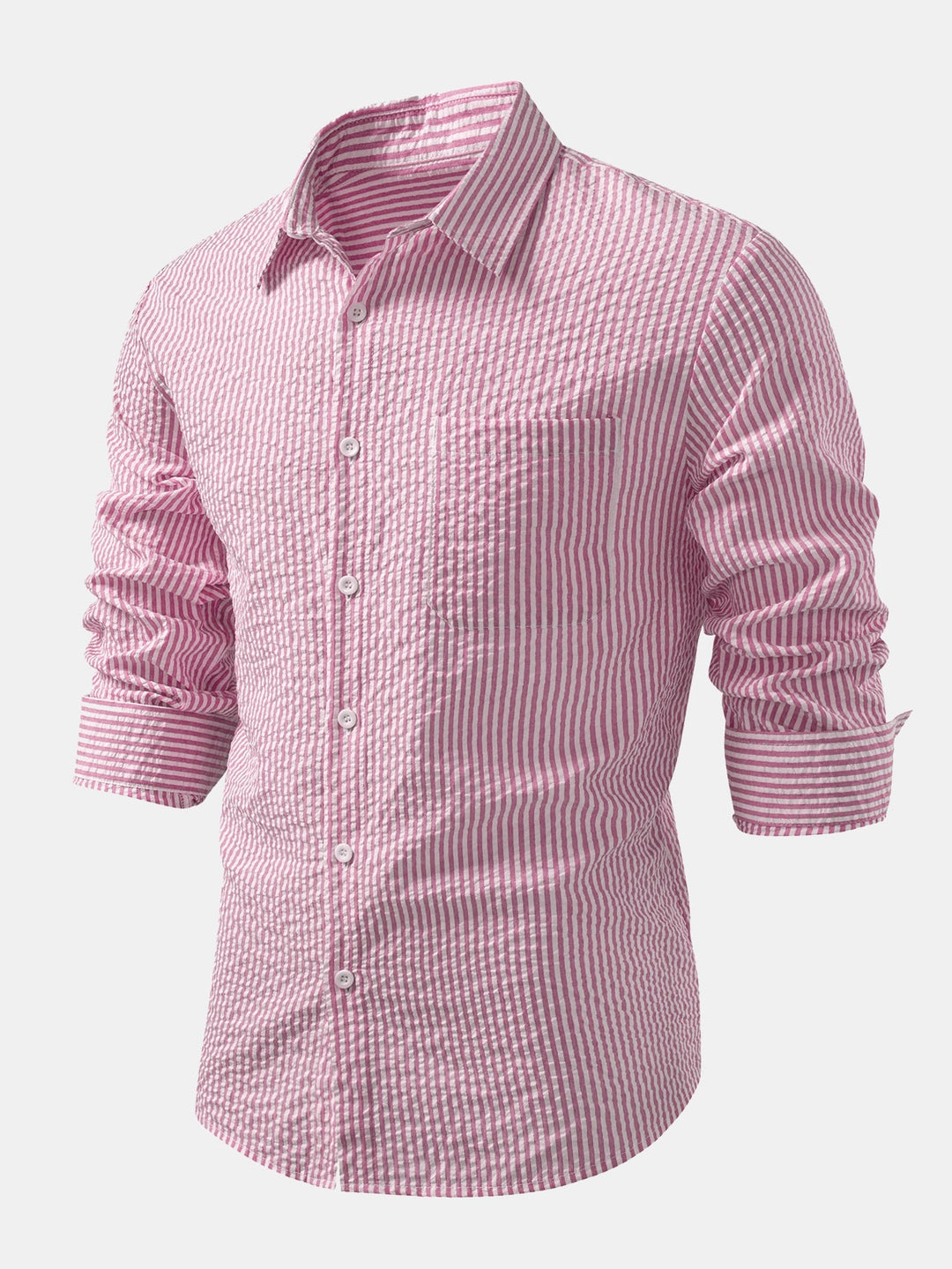 Seersucker Button-Up Shirt with Stripes